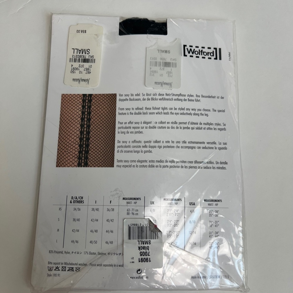 Wolford Estelle Fishnet Tights Black Double Back Seam Small NIB Made in Austria - Picture 3 of 6